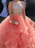 Two Pieces Beadings Tulle Ruffles Prom Dress LBQ0589